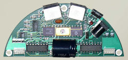 photo showing the top side of a semi-circular printed circuit board