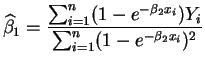 $\displaystyle \widehat{\beta}_1 = \frac{\sum_{i=1}^n (1-e^{-\beta_2 x_i}) Y_i} {\sum_{i=1}^n (1-e^{-\beta_2 x_i})^2}$