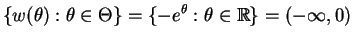 $\displaystyle \{w(\theta): \theta \in \Theta\} = \{-e^{\theta}: \theta \in \mathbb{R}\} = (-\infty,0)$