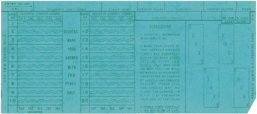  [Francis Lewis High School testing card] 