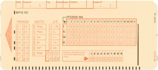  [German Tote punched card, optical mark side] 