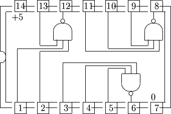 \begin{picture}
% latex2html id marker 578
(15,10)
%
% outline of 14 pin chip
%
...
 ...,0){2}{\circle{0.35}}
\multiput(5.5,6.5)(8,0){2}{\oval(1.6,3.0)[t]}\end{picture}