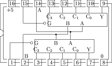 \begin{picture}
% latex2html id marker 985
(17,10)
%
% outline of 16 pin chip
%
...
 ...2}}
\put(10.7,5.2){\circle*{0.2}}
\put(12.5,5.2){\line(0,1){0.8}}
%\end{picture}