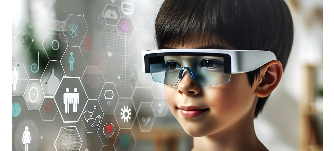 Child wearing smart glasses. Image generated by Microsoft Copilot.