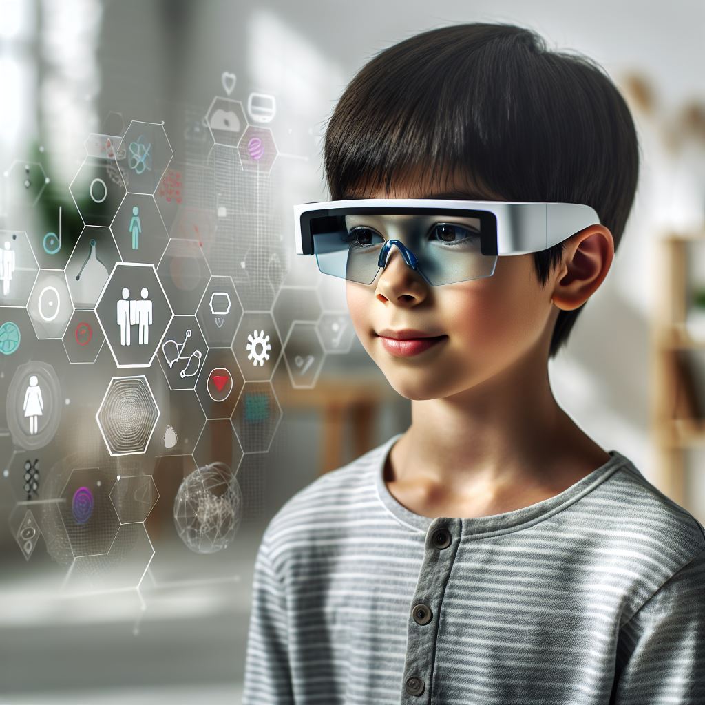 older child wearing smart glasses