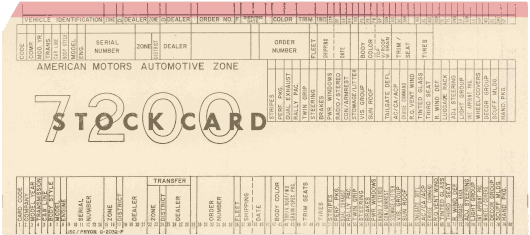  [American Motors stock card, side a] 