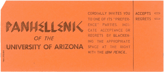  [University of Arizona Panhelenic invitation card] 