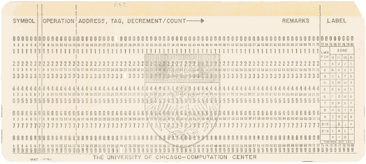  [IBM 709x assembly language card] 