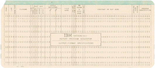  [IBM 360 RPG output card] 